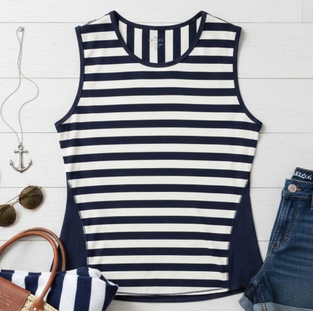 Athleta Chi Muscle Tank Top Ocean Stripe Navy - M